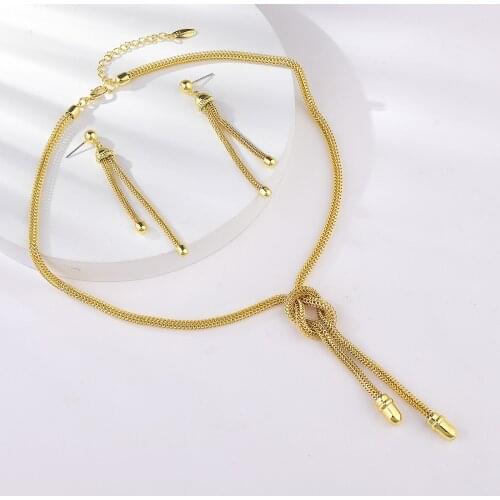 Viennois Bridal Jewelry Sets Twisted Knot Necklace Earrings Sets African Nigerian Dubai Gold Jewelry Sets for Women Party Gift