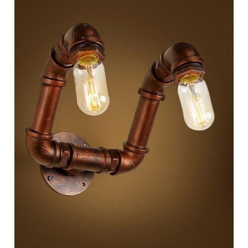 Loft Industrial 2 lights iron rust Water pipe retro wall lamp Vintage e27 sconce lights for living room bedroom restaurant bar