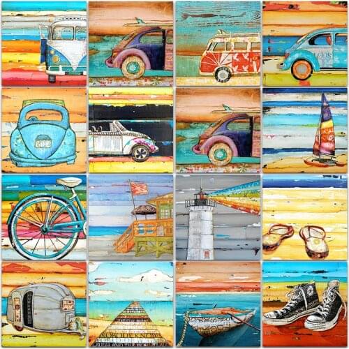 Full Square&Round 5D Diamond Painting Kit Paint Cartoon car bus bike landscape lighthouse embroidery mosaic Cross stitch Sale