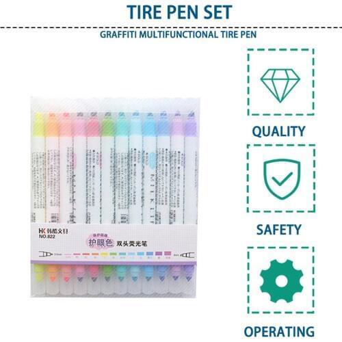 Stylish 12-color double-head highlighter set, decorative marker for student highlighter, cute, lightweight and portable