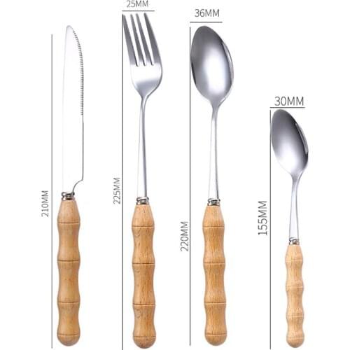Dinnerware Sets 4/8/24/32/48 Pcs 304 Stainless Steel Dinnerware Wooden Handle Silver Tableware Knife Spoons Forks Eco Friendly