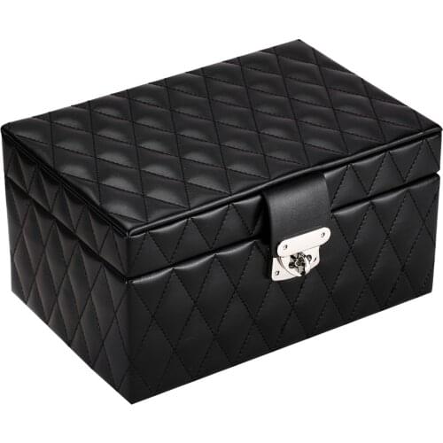 New double-layer Fashion Ling grid Pattern jewelry box European-style jewelry storage box large space jewelry rack gift box