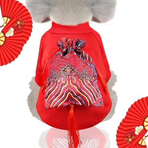 YooLook New Year Dog Clothes Winter Lucky Bag Pet Clothing Red Sea Wave Sweater for Small Medium Dogs Puppy Retro Style XS-2XL