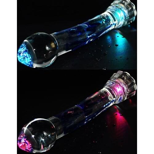New Erotic LED Anal Butt Plug Crystal Glass Glow Dildos Sex toys for Woman Realistic Dildo Female Masturbator G-spot Large Penis
