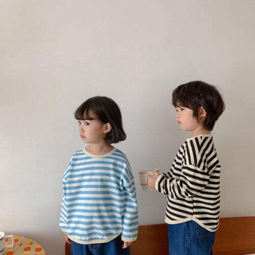 Clothes for Boys Printing Striped Tee Shirt Cotton Long Sleeve Child Round Neck T Shirt Girls Tshirt Brand Clothing Boys Clothes