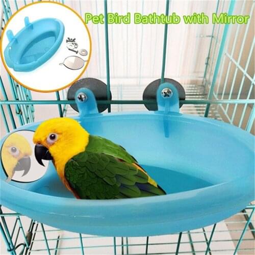 Pet Bird Bathtub with Mirror Parrot Cage Bath Shower Bathing Tub Food Feeder Bowl for Small Birds
