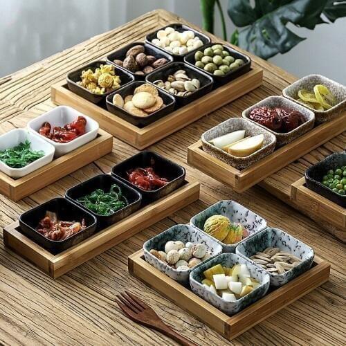 Ceramic Grid Fruit Tray Snack Plate Japanese Dish With Tray Home Living Room Coffee Table Dried Fruit Snack Plate