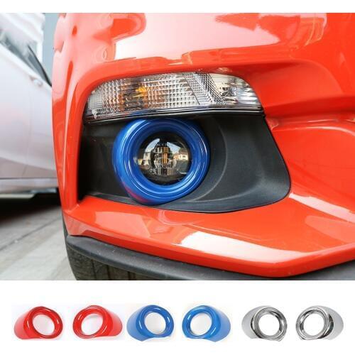 SHINEKA Carbon Fibre Car Front Fog Lamp Frame Light Cover Trim Ring Sticker Decoration for Ford Mustang 2015
