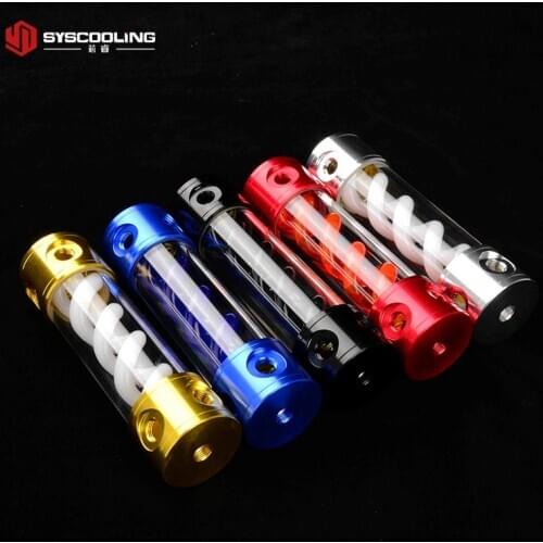 Syscooling water tank 200mm length G1/4 thread water cooling reservoir with T spiral 5V RGB support 50mm diameter