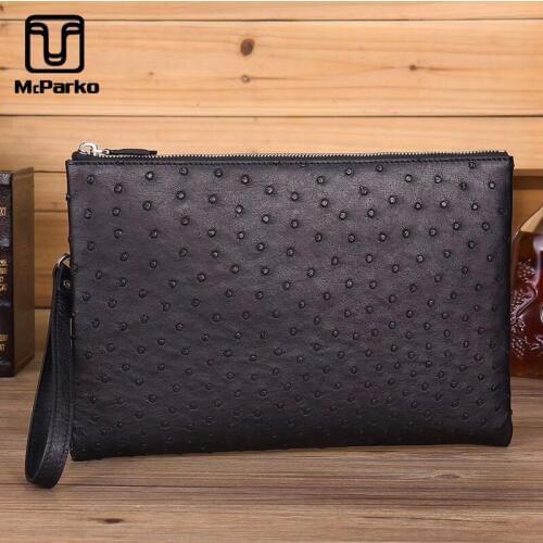 McParko Ostrich Envelope Bag Mens Clutch Bag Leather Genuine Luxury Clutch Wallet For Men Fashion Thin Clutches Exotic New Style