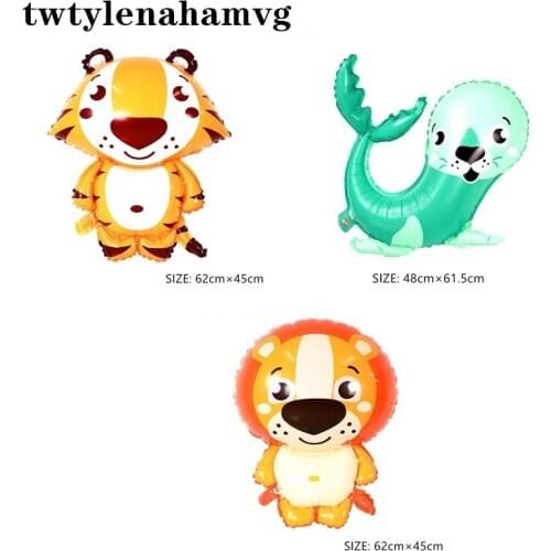 New cartoon yellow tiger lion green sea lion foil animal balloon childrens day theme decoration summer beach baby photo props