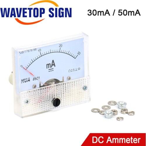 WaveTopSign HUA Ammeter 30mA 50mA 85C1 DC 0-50mA Analog Amp Panel Meter Current for CO2 Laser Engraving Cutting Machine