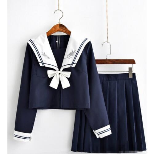 Japanese School Uniform For Girls Sailor Tops+Tie+Skirt Navy Style Students Clothes For Girl Plus size Lala Cheerleader clothing