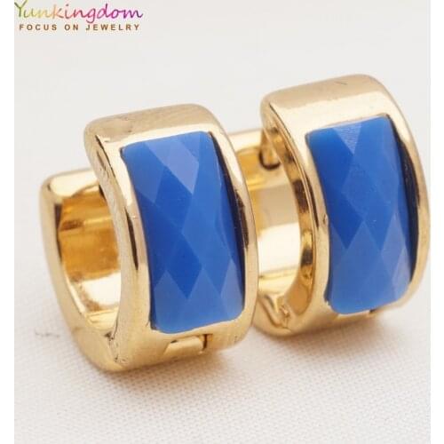 Yunkingdom new small earrings blue rhinestone stainless steel hoop earrings for women gifts wholesale UE0335