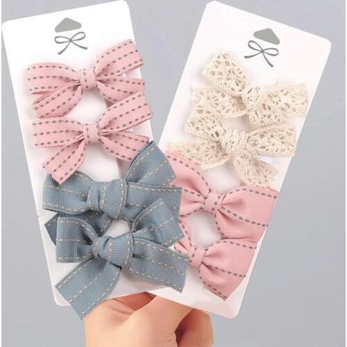 4Pcs/Lot Sweet Candy Color Bows Hair Clip For Kids Princess Girls Barrettes Boutique Handmade Hairpins Headwear Hair Accessories