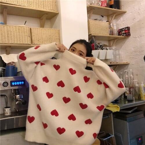 WomenS Sweaters Female Korean Kawaii Cute Loose Round Neck Color Love Sweater Japanese Harajuku Ulzzang Clothing For Women