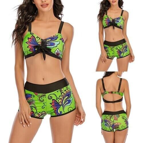 Women Sexy Soild Print Swimsuit Lace Up High Cut Leg Bikini Set Two Piece Swimsuit Shorts Swimsuit Biquinis Купальники Женские
