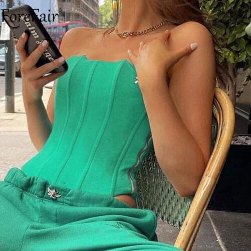 Forefair 2021 Green Tube Corset Crop Top Summer Autumn Sleeveless Backless Off Shoulder Sexy Black Women Tank Tops Casual