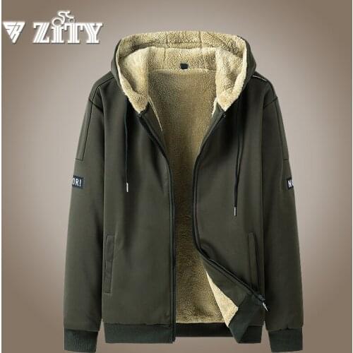 ZITY Winter Warm Fleece Hoodies Men 2020 Autumn Thick Solid Color Casual Hooded Sweatshirt Male Sportswear Coat Army Green Black