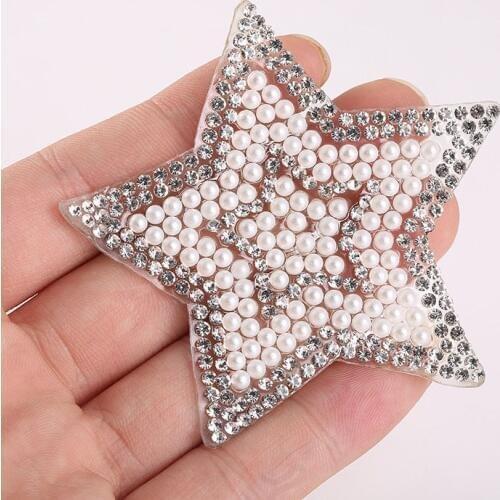 Star Pearl Hot Drilling Embroidery Patches Rhinestone Stickers Iron-on Transfers DIY Accessory Heat Transfer Washable