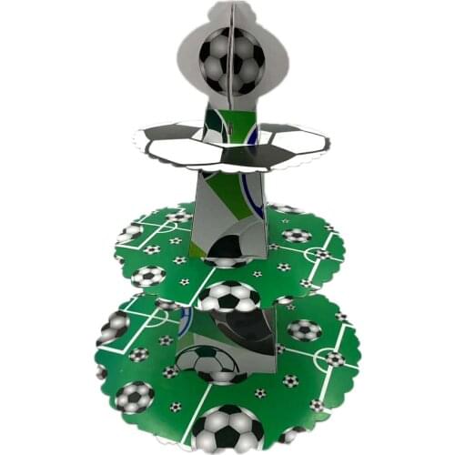 1set Football Soccer 3 Tier Kids Birthday Supplies Cardboard Cupcake Paper Stand Plates Party Cake Holder Party Decoration