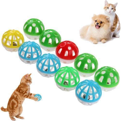 10pcs/set Plastic Small Cat Pet Sound Toy Cat Toys Hollow Out Round Pet Colorful Playing Ball Toys With Small Bell Cat Products