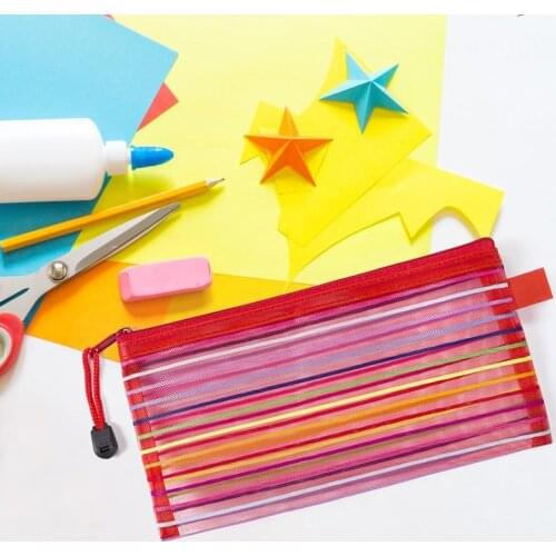 2Pcs Colorful Mesh Pouch Multifunctional Pen Bags Offices Students Supplies
