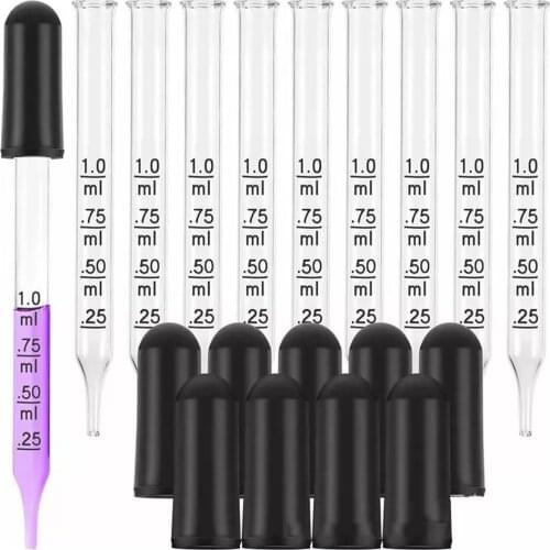 20Pcs 1ml Glass Scale Dropper Rubber Head Scale Pipette Dropper Oil Bottle Straw Multi-purpose Droppers Lab School Supplies