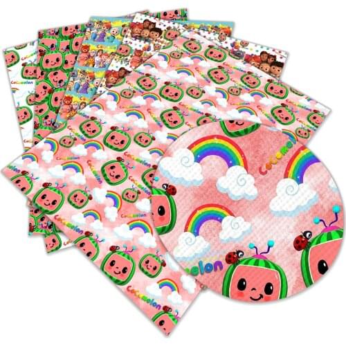 2021 30*136cm Cocomelon Cartoon Faux Suede PU Leather Fabric for DIY Clothing Bag Shoes Accessories Decoration