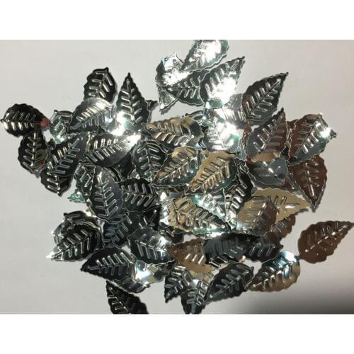 50g/lot Leaf Sequins 13*24mm PVC Sewing DIY Garment Accessory Leaves With 2 Holes Silver Confetti