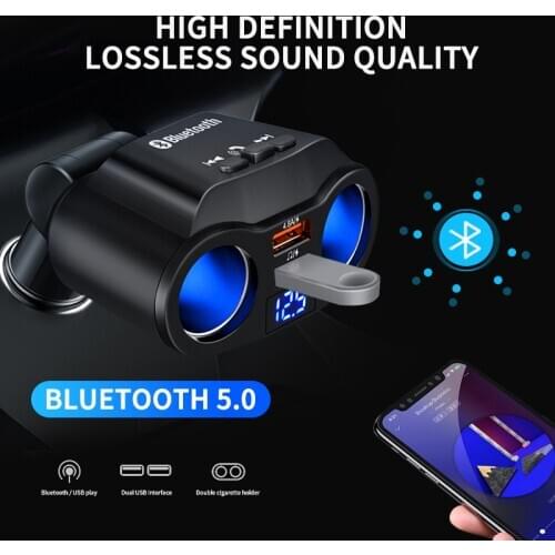 Car Bluetooth MP3 Player 5.0 With USB Port Fast Charging Multi-function 2 In 1 Dual Port Cigarette Lighter FM Transmitter U Disk