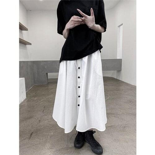Large Retro High waist skirt for womens 2021 spring new loose and versatile solid button medium length A-line skirt