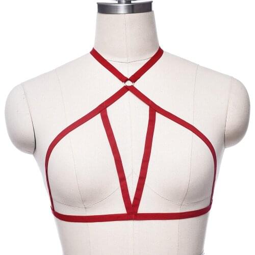 Goth Sexy Lingerie Harajuku Harness Bra Soft Hollow Bondage Women Rave Colour Top Body Cage Open Chest Body Harness
