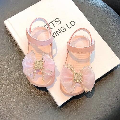 Infant Pink New Summer Shoes for Girls Rhinestone Bow Sandals 1-6 Years Baby Toddler Princess Bow Tie Dress Shoes Children 21-30