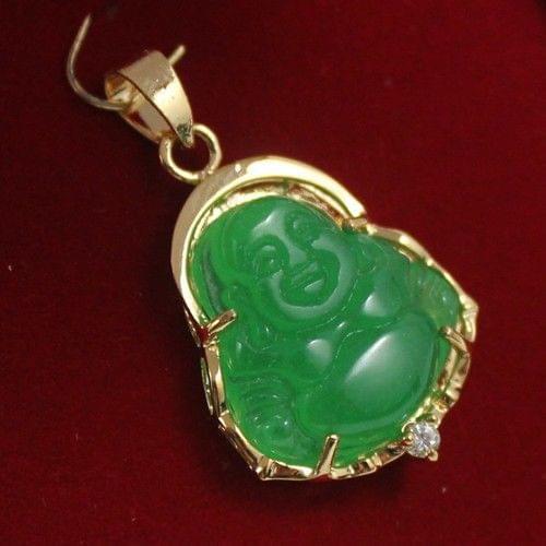 Shipping> >>>New Lucky Green 18KGP Crystal Buddha Pendant+ Necklace