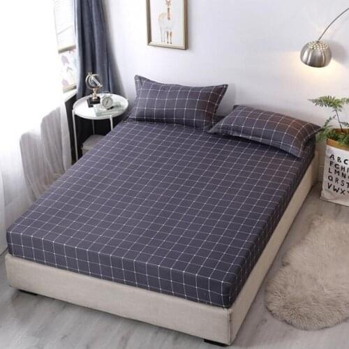 Plaid Cotton Fitted Sheet Elastic Band Breathable Bed Linens Air-Permeable Mattress Slipcover Washable King Queen Bed Protector