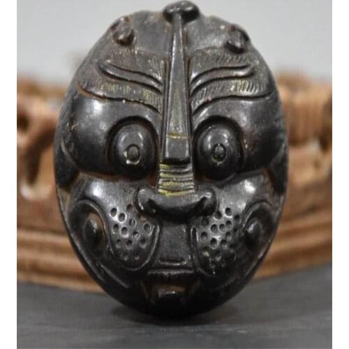 China Hongshan Culture Archaize Black Iron Meteorite Tiger Head Statue Handicraft Home Decoration