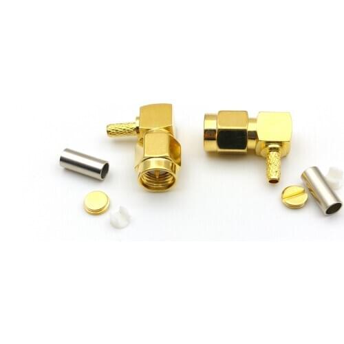 1000pcs new SMA Male Right Angle Crimp Coaxial Connector for RG174 RG316 LMR100 Cable