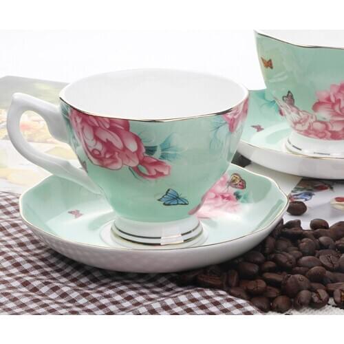 British Style Flower Bone China Coffee Cup and Saucer Set High-end Afternoon Tea Pastoral Style Flower Tea Cup