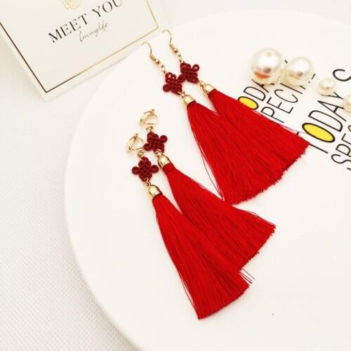 Red Mascot Traditional Chinese Knot Shape Tea Cup Earrings New Design Ladys Simulation Personalized Creative Fashion