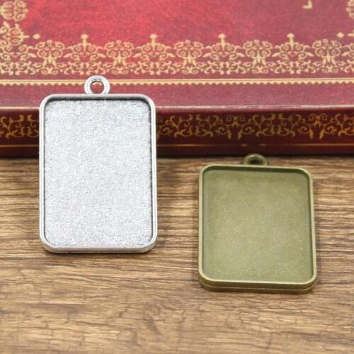 4pcs Fit 33x23mm Double Side Rectangle Glass Cabochon Base Setting Antique Bronze Silver Color Pendant For Jewelry DIY Making