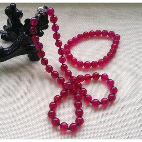 Fashion Beautiful 10MM Lavender Dark rose red Necklace & Bracelet Jewelry Set 18