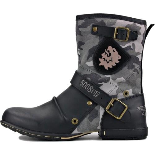 Mens Mid-Calf Boots Cowboy Boots Zipper-up Motorcycle Boots Genuine Leather Men Handmade Western Boots Shoes 5008-1-H8-E