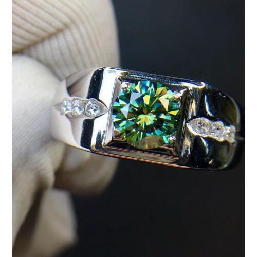 Newest man muscular power ring crackling moissanite gem ring jewelry gift size 8 mm*8 mm shiny better than diamond green color
