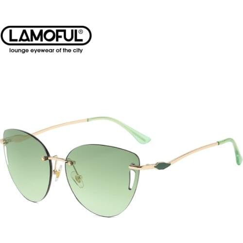 LAMOFUR Brand New Shade Glasses Female Borderless Hollow Ladies Glasses Gradient Green Pink Sunglasses for Women 50552