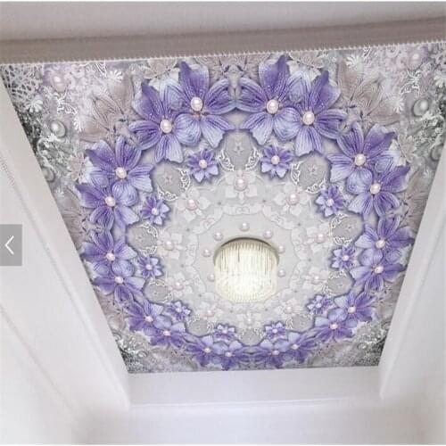 Beibehang Custom wallpaper 3D papel de parede photo mural purple flowers pearl lace 3d ceiling wall living room wallpaper mural