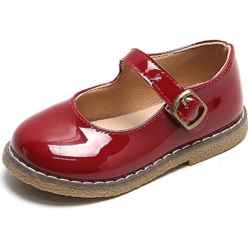 Toddlers Girls Leather Shoes PU Patent Childrens Flats For Little Medium Girls Kids Black Party Shoes For Wedding Performance