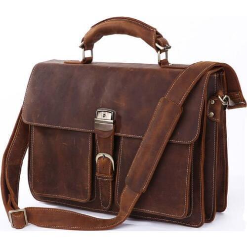 Casual Tote Briefcase Bags Men Travel Business 16" Laptop Duffle Cow Leather Briefcases Shoulder Messenger Handbag BigTote Bag