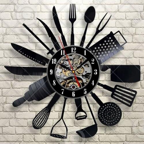 Tableware Supplies European Fashion Decoration Home Kitchen Decoration Creative Craft Design Personality Retro Vinyl Wall Clock