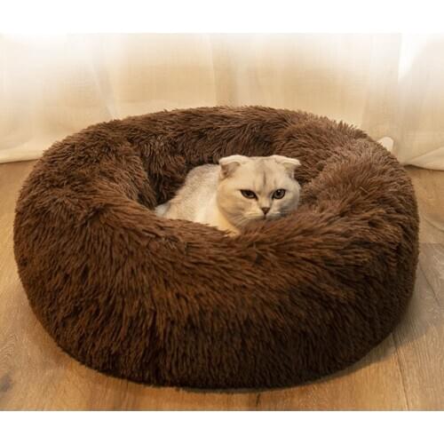 Sleep Luxury Soft Plush Cat Bed Round Shape Sleeping Bag Kennel Cat Puppy Sofa Bed Pet House Winter Warm Beds Cushion Cat Bed